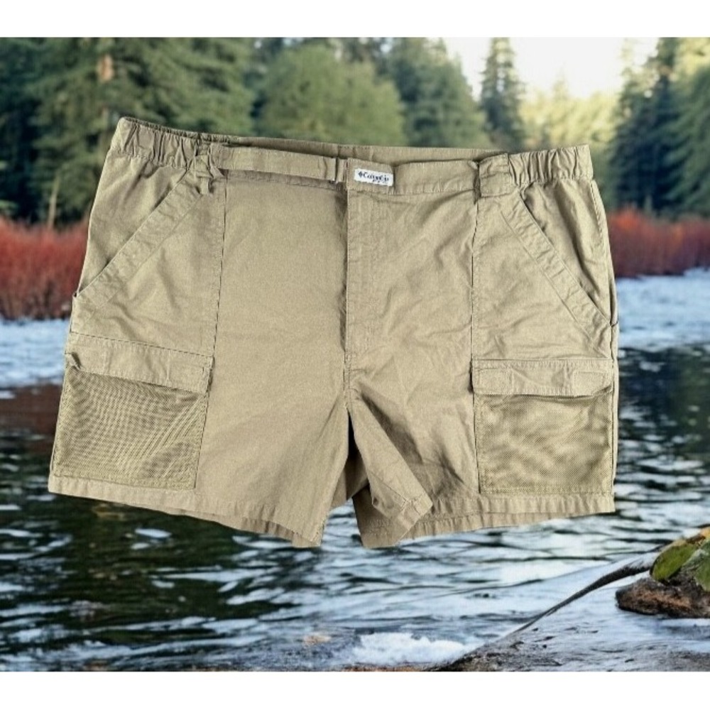 Columbia PFG Cargo Shorts Men 4XL Beige Fishing Mesh Pockets Hiking Adjust EUC‎
